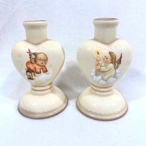 Hummel Heart Shaped "Searching Angels" Candlesticks Danbury Mint Licensed